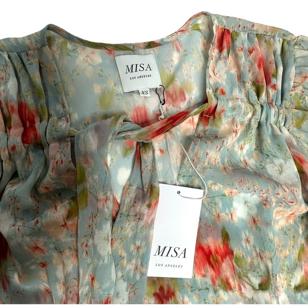 NWT MISA Los Angeles Ceyla Floral Scarf Tie Blouse xs - Picture 10 of 14